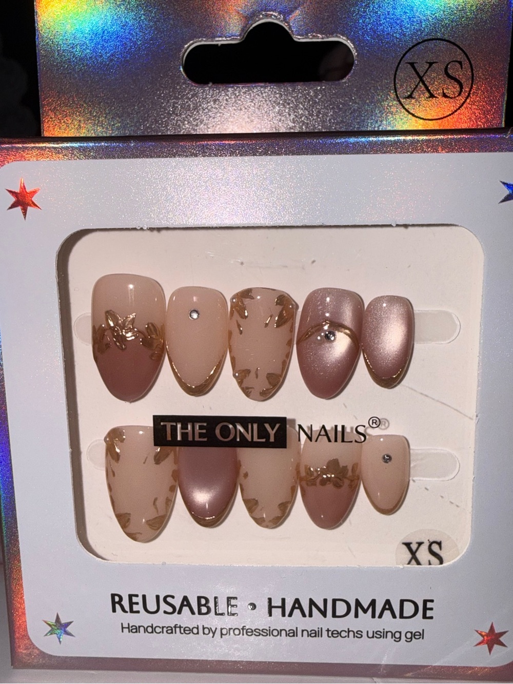 The only nails champagne gold flakes design press on nails
